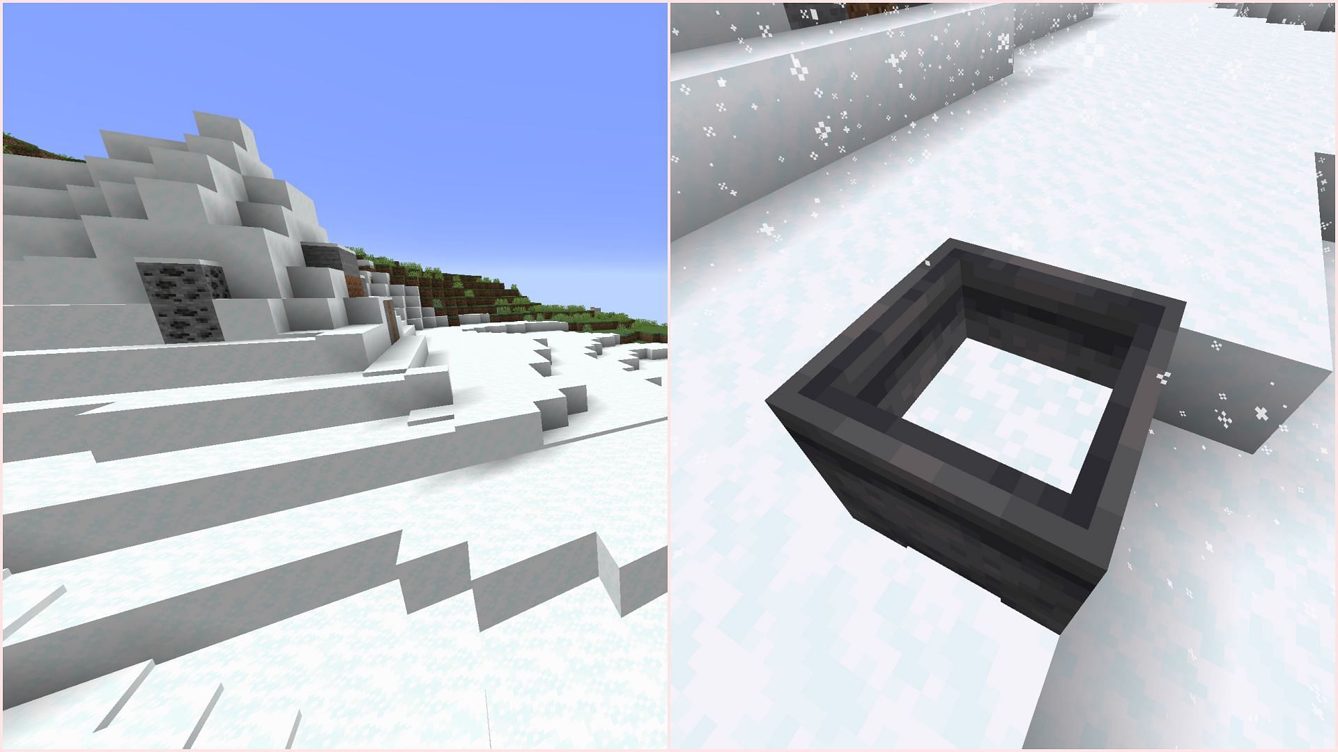 Powder snow can either be obtained from cold biomes or it can be collected during snowstorms. (Image via Sportskeeda Gaming || Mojang Studios)